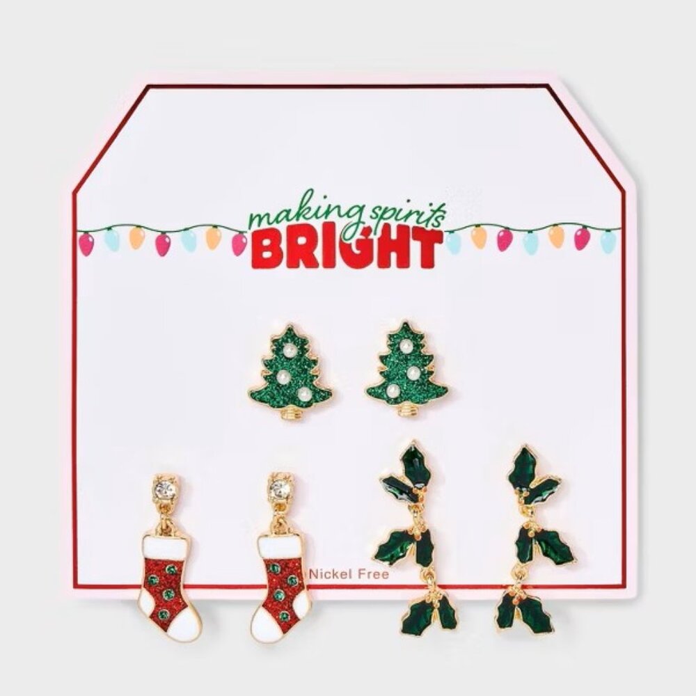 Making Spirits Bright 3 Pair Holiday Earrings